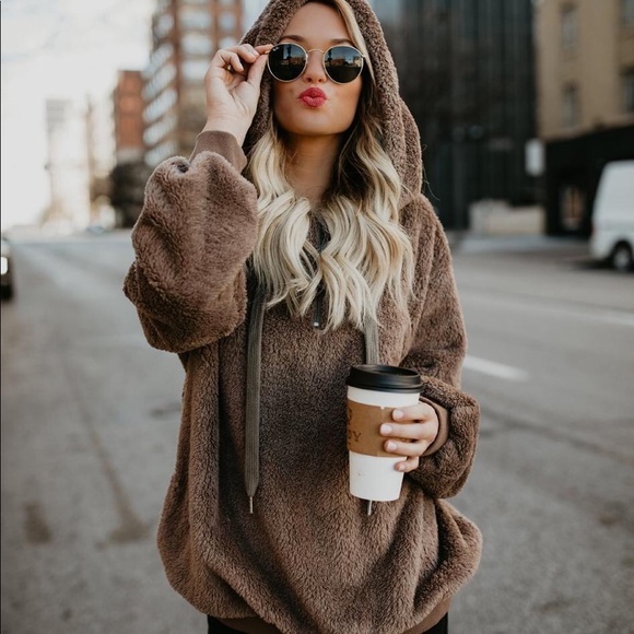Sweaters - Cozy Warm Teddy Oversized Pullover Sweater Hoodie